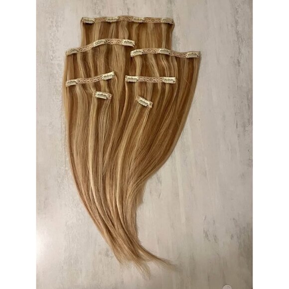 Light & Dark Ash Blonde Highlight 16" Human Hair Extensions - Picture 3 of 4